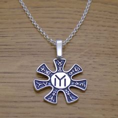 Historical Necklace, Runic Symbols, Rosette Necklace, Sky God, Chain Shipping, Necklace Pendant, Solid 925 Sterling Silver, Hallmark, Jewelry Necklace Pendant