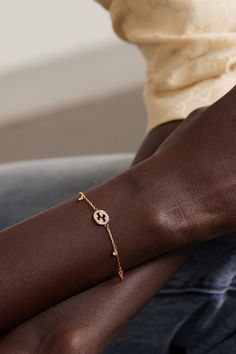 Gucci takes every opportunity to celebrate its illustrious history. This dainty bracelet is crafted from 18-karat rose gold and threaded with namesake 'Interlocking G' links, including a larger one frosted with pavé diamonds. We have the matching necklace in our edit, too. Gucci Yellow Gold Bracelet For Formal Occasions, Gucci Elegant Yellow Gold Bracelet, Rose Gold Plated Diamond Jubilee Bracelet, Gucci Gold Jubilee Bracelet Jewelry, Gucci Gold Jubilee Bracelet, Luxury 14k Rose Gold Bracelet, Timeless Rose Gold-plated Bracelet, Luxury Gucci Chain Bracelet As Gift, Luxury Rose Gold Plated Chain Bracelet