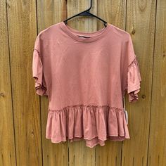 Pink Ruffled Blouse From Forever 21. New With Tags Chest 21” Or 42” Stretched, 18” Or 36” Relaxed; Meant To Be Looser Fitting Length About 21” #Ruffles #Pink #Coquette #Romantic #Feminine Casual Short Sleeve Top With Ruffle Hem, Trendy Forever 21 Ruffled Tops, Feminine Ruffled Peplum Top, Casual Short Sleeve Blouse With Ruffle Hem, Casual Ruffle Hem Top For Brunch, Trendy Tops With Ruffle Hem For Brunch, Casual Ruffle Hem Tops For Fall, Fitted Casual Tops With Ruffle Hem, Trendy Ruffled Tops For Day Out