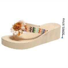 Patterned:OtherMaterial:FabricHeel Type:Platform HeelClosure:Slip-onToe Style:Split toeItem ID:NW96954 Beach Wedge Sandals With Toe Post, Summer Platform Slippers For Beach Season, Toe Post Wedge Sandals For The Beach, Beige Toe Post Wedge Sandals For Beach, Beach Toe Post Wedge Sandals, White Wedge Heel Flip Flops For Beach, Summer Wedge Sandals For Beach, Beige Toe Post Flip Flops For Summer, Vacation Beach Wedge Sandals