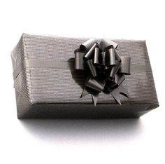 a gray gift box with a bow on it