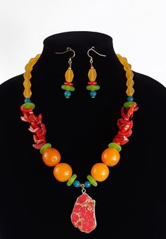 Womens Handmade Jewelry Necklace Earrings Set Artist Designed Vintage Inspired Multicolor Gemstone Multi Bead Mega Mix Gorgeous Great Gift Beautiful handcrafted ARTIST DESIGNED by CARRIE WHITE special VINTAGE INSPIRED ORIGINAL ONE-OF-A-KIND necklace and earring set....very cool and GORGEOUS! High quality Genuine gemstones, red Noble coral, red turquoise, amber big round beads and all shapes and sizes might be found in this artful original necklace set. Always included GORGEOUS matching earrings. Vibrant Adjustable Jewelry With Large Beads, Multicolor Beaded Necklaces With Natural Stones, Multicolor Dangle Beaded Necklaces With Gemstone Beads, Colorful Czech Glass Jewelry For Jewelry Making, Adjustable Multicolor Beaded Necklace With Stones, Multicolor Round Beaded Jewelry With Stones, Vibrant Round Bead Jewelry Gift, Traditional Gemstone Beads Jewelry For Beach, Multicolor Beaded Necklaces With Stones