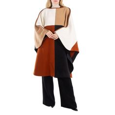 Chloe Ladies Outerwear. Fashion category: Poncho. SKU: CHC23AMA38072-MULTICOLOR 3. Barcode: 7614027058970. Color: Multicolor. Size: One Size. Crafted from a luxurious blend of lambskin and cotton, this cape features a striking color-block design in camel brown and multicolor hues. The pullover design and boat neck offer a relaxed yet stylish silhouette, while leather piping detail and contrast stitching add a touch of sophistication. With long wide sleeves and a mid-length cut, this cape is perfect for layering over your favorite outfits for a statement-making look. Cotton 100%, Lamb Skin 100%, Virgin Wool 80%, Polyamide 20%. Long Poncho, Versace Watch, Denim Shoes, Crossbody Messenger Bag, Pullover Designs, Block Design, Wide Sleeves, Contrast Stitch, Outerwear Women