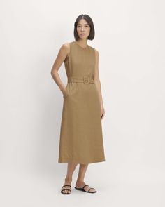 The Linen Belted Midi Dress Build Wardrobe, Mothers Dress, Belted Midi Dress, Built In Wardrobe, Adjustable Belt, Tiger's Eye, Spring 2024, Linen Women, Midi Length