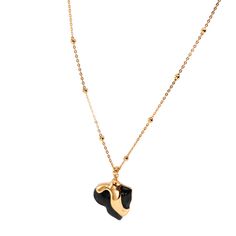 Introducing our elegant Black Glaze Heart Pendant Sterling Silver Plated Gold Chain Necklace, a stunning piece that combines sophistication with a touch of romantic charm. This necklace features a beautifully crafted heart-shaped pendant adorned with a glossy black glaze. Whether you're dressing up for a romantic evening or adding a touch of sophistication to your everyday attire, it is the perfect choice. It also makes a thoughtful gift for someone special, symbolizing love and affection. Each Luxury Heart Pendant Necklace As Gift, Luxury Heart Pendant Necklace For Gift, Luxury Heart Pendant Necklace Gift, Luxury Heart-shaped Necklace With Delicate Chain, Luxury Double Heart Necklace For Gift, Formal Heart Charm Jewelry With Heart Pendant, Formal Heart Pendant Jewelry With Heart Charm, Luxury Jewelry With Detachable Heart Pendant, Luxury Heart Pendant Necklace With Delicate Chain