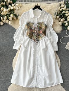 Spring Formal Fitted Corset Dress, Elegant Long Sleeve Corset Dress For Prom, Long Sleeve Corset Dress For Prom With Fitted Bodice, Elegant Fall Party Corset, Elegant Long Sleeve Corset Dress With Boned Bodice, White Feminine Corset Dress For Prom, Elegant Summer Corset For Prom, Spring Wedding Overbust Corset Dress, Elegant Summer Prom Corset