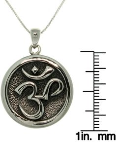 This unique pendant features a round pendant accentuated with the sacred Hindu symbol of meditation, the vibrational mantra 'Om' in Sanskrit. Pendant comes ready to wear on an 18 inch .925 Sterling Silver box chain that secures with a spring ring clasp. Peter Stonecopy; Jewelry Designs are exclusive and protected by Copyright Laws. Metal: .925 Sterling Silver; Finish: High Polish Pendant dimensions: 23 mm wide x 27 mm long Necklace dimensions: 0.8 mm wide x 18 inches long Peter Stone© Jewelry De Spiritual Jewelry With Round Pendant Box Chain, Spiritual Box Chain Jewelry With Round Pendant, Spiritual Jewelry With Box Chain And Round Pendant, Spiritual Round Box Chain Necklace, Symbolic Oxidized Finish Necklace For Meditation, Symbolic Round Pendant Jewelry For Meditation, Spiritual Round Necklace, Cadmium-free, Spiritual Cadmium-free Round Pendant Necklace, Hindu Meditation