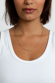 Life is too short to wear boring jewelry. With Harlow, you get the classic feel of a chain necklace, with a modern twist in design. Intricate detailing gives this piece a fresh, luxe feel for everything from cocktail parties to jeans and tees. Add your favorite charm to complete your look. Gold-filled 3mm chain width Available in 3 lengths Elegant Cable Chain Necklace For Party, Elegant Party Necklace With Cable Chain, Chic 14k Gold Chain Link Jewelry, Gold Plated Figaro Chain Necklace For Party, Everyday Delicate Chain Necklace, Classic Party Chain Necklace, Classic Necklaces With Delicate Chain, Dainty Chain Link Necklaces For Everyday, Delicate Everyday Figaro Chain Necklace