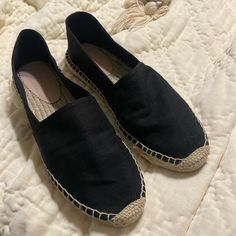 Brand New Condition Size 9 Casual Black Espadrilles With Textured Sole, Comfortable Black Slip-on Espadrilles, Casual Black Espadrilles With Flat Heel, Casual Black Flat Heel Espadrilles, Casual Black Closed Toe Espadrilles, Black Flat Espadrilles With Cushioned Footbed, Black Casual Espadrilles With Round Toe, Casual Black Espadrilles With Round Toe, Comfortable Black Flat Heel Espadrilles