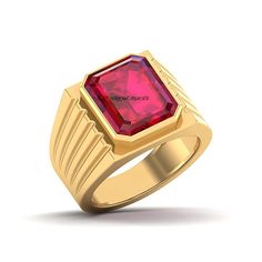 Ruby Ring, Red Rectangle Gemstone Ring, 925 Solid Sterling Silver Ring, Yellow Gold Ring, Gift Ring, Women Ring, Statement Ruby Jewelry Red Rectangular Ring With Polished Finish, Red Rectangular Rings With Polished Finish, Rectangular Red Rings With Polished Finish, Red Rectangular Jewelry With Polished Finish, Ruby Ring With Rectangular Stone For Anniversary, Classic Ruby Ring With Polished Rectangular Finish, Classic Ruby Ring With Rectangular Polished Finish, Classic Rectangular Ruby Ring With Polished Finish, Fine Jewelry Ruby Ring With Rectangular Stone