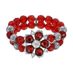 Enhance your style with this vintage inspired 1928 Silver Tone Red Beaded Flower Stretch Bracelet. Click on this JEWELRY & WATCHES GUIDE to learn about fit, styles, materials and more! Enhance your style with this vintage inspired 1928 Silver Tone Red Beaded Flower Stretch Bracelet. Click on this JEWELRY & WATCHES GUIDE to learn about fit, styles, materials and more! FEATURES Length: 7 in. Metal: alloy Plating: silver tone Finish: polished Imported Crystal accents Nickel safe Size: One Size. Gen Red Adjustable Beaded Bracelets For Formal Occasion, Red Adjustable Beaded Bracelets For Formal Wear, Vintage Red Bracelets For Party, Vintage Red Adjustable Bracelets, Vintage Adjustable Red Bracelets, Vintage Beaded Bracelets For Wedding, Vintage Red Adjustable Bracelet, Adjustable Red Crystal Bracelet For Wedding, Elegant Adjustable Red Crystal Bracelet