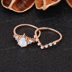 Pear Moonstone Engagement Ring Set Rose Gold Moissanite - Etsy Delicate Diamond White Ring Jewelry, Delicate Diamond White Ring, Rose Gold Solitaire Cubic Zirconia Jewelry, Rose Gold Solitaire Jewelry In Cubic Zirconia, Minimalist Vvs Clarity Jewelry For Promise Ring, Elegant Silver Opal Stackable Rings, Delicate Rose Gold Opal Jewelry, Dainty Rose Gold Opal Jewelry, Rose Gold Solitaire Jewelry With Round Cut