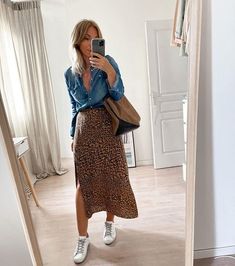 Spring Skirt Outfits, Leopard Style, Looks Jeans, Long Skirt Outfits