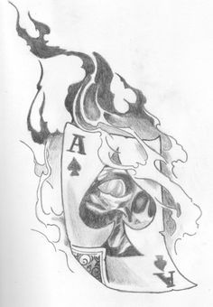 a drawing of a ace playing card with flames coming out of the top and bottom