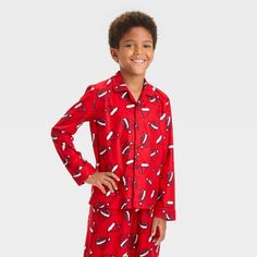 For all-night comfort, your child will love wearing this 2-Piece Long-Sleeve Coat Pajama Set from Cat & Jack™ to bed. This pajama set includes a long-sleeve button-down pajama shirt and pull-on pajama pants, both crafted from 100% recycled polyester fabric for all-night comfort. Best of all, the pajama pants are designed with comfort elastic for a secure fit, while both pieces feature the same print for coordinated flair. Cat & Jack™: Designed for all children so you can trust it's made for your Long Sleeve Coat, Recycled Polyester Fabric, Pajama Pant, Kids Clothes Boys, Pj Pants, Pajama Robe, Print Coat, Long Sleeves Coats, Fabric Tape