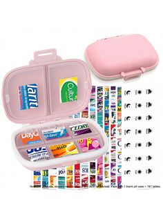 a pink case filled with lots of different types of toothpaste