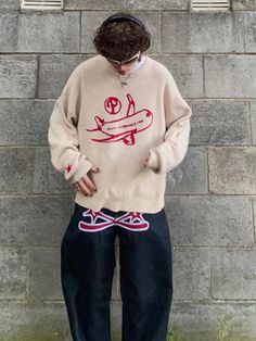 Wiaofellas - Casual Aircraft Embroidery Knitted Sweaters For Men's Fashion O Neck Long Sleeve Pullover Jumpers Autumn Loose Knit Tops Cowboy Pants, 2000s Clothes, Jumper Patterns, Hot Jeans, Blazer Shirt, Knit Sleeve, Men Model, Cargo Jeans, Denim Trousers