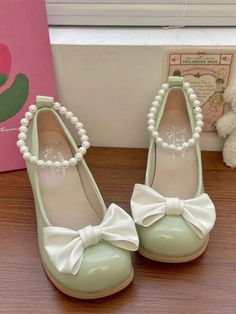 MQTIME - Autumn Fairy Sweet Medium Heels Shoes Women Korean Style Bow Elegant Mary Janes Shoes Ladies Beaded Solid Casual Sandals 2024 Medium Heels, Medium Heel Shoes, Mary Janes Shoes, Fairy Shoes, Autumn Fairy, Dr Shoes, Pretty Shoes Sneakers, Cute Shoes Heels, Kawaii Shoes