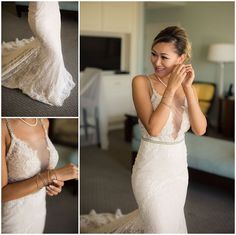 a woman in a wedding dress getting ready to walk down the aisle with her hand on her face