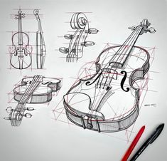 a drawing of a violin and its parts