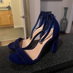 Brand New, Never Worn Purple/Blue Velvet Heels. Dark Blue Heels Prom, Quinceanera Shoes Heels, Navy Blue Quinceanera, Dark Blue Shoes, Dark Blue Heels, Navy Blue High Heels, Blue Velvet Heels, Quinceanera Shoes, Homecoming 2024