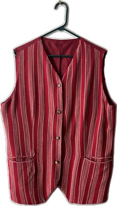 Red Vintage Vest For Summer, Vintage Red Vest For Summer, Red Vintage Summer Vest, Red Sleeveless Vest With Buttons, Sleeveless Vest With Vertical Stripes For Spring, Long Vest Sleeveless, Long Sleeveless Vest, 90s Summer, Striped Vest