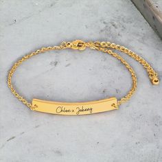 Introducing our exquisite Custom Name Engraved Bracelet - the perfect blend of elegance and sentimentality for you and your loved ones. Whether it's a Best Friend Bracelet, Couples Bracelet, Mama Bracelet, or just a heartfelt gift for Her, this Engraved Gold Bracelet is a timeless piece that captures the essence of your unique connection. How It Works: Choose Your Color: Select your favorite color from Silver, Gold, or Rose Gold. Add a Personal Touch: Include up to 3 names. Personalize the Back: Elegant Bracelets For Mother's Day Anniversary Gift, Personalized Anniversary Bracelet, Classic Customized Bracelets For Anniversary, Elegant Customized Charm Bracelet For Anniversary, Elegant Charm Bracelet With Engraving Option, Adjustable Nameplate Bracelets With Engraved Text, Adjustable Nameplate Bracelet With Engraved Text, Elegant Engraved Name Bracelet, Personalized Adjustable Bracelet For Anniversary Gift