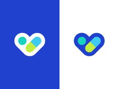 two heart logos, one blue and the other green