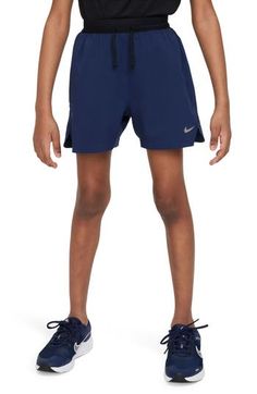 Lightweight and durable, these play-ready shorts move sweat away from your kiddo's skin to keep them dry and comfortable no matter what the activity. 4" inseam; 20" leg opening; 11" front rise; 14" back rise (size medium) Elastic/drawstring waist Dri-FIT moisture-wicking technology 100% polyester Machine wash, dry flat Imported Sporty Swim Trunks With Built-in Shorts For Play, Sporty Bottoms With Built-in Shorts For Playwear, Nike Moisture-wicking Short Swim Trunks, Nike Moisture-wicking Swim Trunks, Nike Athletic Shorts With Elastic Waistband For Jogging, Nike Sporty Short Swim Trunks, Nike Sporty Swim Trunks, Blue Sporty Swim Trunks For Playwear, Sporty Athletic Shorts With Elastic Waistband For Playwear