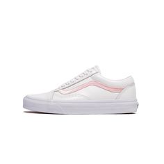 White / Pink Shoes Leather and textile upper Supportive padded collars Signature rubber waffle outsoles SKU: VN0A38G19XL... Spring Sporty Flat Skate Shoes, Spring Skate Shoes With Contrast Sole And Round Toe, Vans Sneakers With Textured Sole And Round Toe, Vans Sneakers With Textured Sole, Comfortable Sneakers With Rubber Waffle Outsoles For Spring, Vans Sneakers With Rubber Sole, Vans Sneakers With Rubber Sole For Spring, Vans Sneakers With Textured Sole For Spring, White Skate Shoes With Translucent Outsole