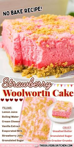 a cake with pink frosting and sprinkles on top is featured in this advertisement