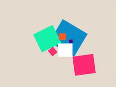 an abstract design with squares and rectangles in pink, blue, green, and yellow