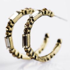 Bling on the Night Brass Rhinestone Hoop Earrings Rhinestone Hoop Earrings, Brass Hoops, Paparazzi Jewelry, Brass Earrings, Emerald Cut, Post Earrings, Rope Bracelet, Mens Bracelet, Topaz