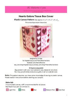 the pattern for hearts galie tissue box cover