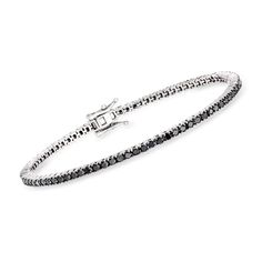 Ross-Simons - 3.00ct t. w. Black Diamond Tennis Bracelet in Silver. 8". Always chic, this bracelet boasts 3.00 ct. t. w. round brilliant-cut black diamonds in polished sterling silver. Black rhodium details the prongs for a seamless design. Double-latch safety. Box clasp, black diamond tennis bracelet. Diamond birthstones are the perfect gift for April birthdays. Classic Round Black Diamond Bracelet, Classic Tennis Bracelet With Black Diamonds, Classic White Gold Diamond Bracelet With Black Diamonds, Classic Tennis Bracelet With Black Diamonds For Formal Occasions, Classic White Gold Bracelets With Black Diamonds, Formal Tennis Bracelet With Black Diamonds, Classic Black Diamond Bracelet For Anniversary, Black Diamond Round Tennis Bracelet, Classic Black Diamond Tennis Bracelet