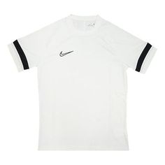 Men's Nike Dri-FIT Academy Casual Sports Knit Soccer/Football Cuff Colorblock Embroidered Short Sleeve White T-Shirt CW6102-100 (Embroidery) White Cotton Team Logo Jersey, White Jersey For Sports Season Training, White Training Jersey For Sports Season, White Cotton Jersey With Team Logo, White Jersey For Training During Sports Season, White Football Training Jersey For Football Season, White Football Season Jersey For Training, White Training Jersey For Football Season, White Football Season Training Jersey