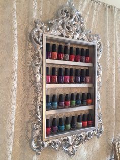 Nail Polish Rack, Nail Polish Storage, Nail Salon Design, Nail Room, Spa Decor, Glam Room, Spa Room, Makeup Room, Home Salon