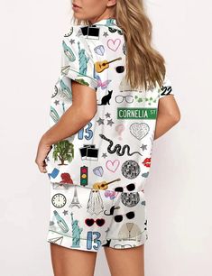 Experience the ultimate comfort and style with the Street Graphic Printed Pajama Set. This two-piece set features a lively and eclectic design, perfect for adding a fun twist to your nightwear collection. Details: 97% Polyester, 3% Spandex Fabric: Satin Lapel collar Elasticated-waist Machine wash Package: 1 x Top & 1 x Bottom Enjoy the perfect blend of comfort and quirky style with this pajama set, ideal for lounging or sleeping in. Size Chart (Inches): Casual Spring Bedtime Sets, Casual Bedtime Sets For Spring, Spring Cartoon Print Loungewear Sets, Multicolor Cartoon Print Sleepwear For Spring, Multicolor Printed Sleepwear, Casual Printed Sleepwear For Pajama Party, Multicolor Printed Sleepwear For Sleepover, Casual Printed Sleep Sets, Multicolor Printed Sleepwear For Pajama Party