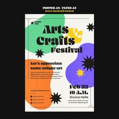 an advertisement for arts and crafts festival with stars on the front, in black and white