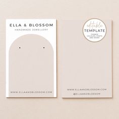 This double sided earring display card design is a perfect addition to your business packaging. Easy to customise and helps create a professional look and feel for your business without breaking the bank! This is an editable and printable download. Search by #BUSD2 for the matching collection! TRY OUR FREE DEMO https://templett.com/design/v2/demo/thesimpletemplateco/17564609,17564032 WHAT WILL I RECEIVE? With this listing, you will receive a digital template of our display cards in the following Canva Free Template Earring Cards, Free Printable Earring Card Template, Diy Earring Display Cards, Diy Jewellery Display, Jewelry Card Design, Earring Card Design, Jewellery Display Cards, Diy Earring Cards, Earring Cards Template