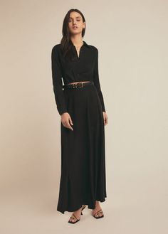 Fitted Maxi Skirt For Fall Workwear, Elegant Fall Maxi Skirt For Office, Fitted Lined Midi Dress, Sleek Long Maxi Skirt For Spring, Chic Relaxed Dress With Gathered Skirt, Chic Dress With Relaxed Gathered Skirt, Chic Midi Dress With Lined Skirt, Evening Relaxed Fit Midi Skirt, Chic Maxi Skirt For Workwear In Fall