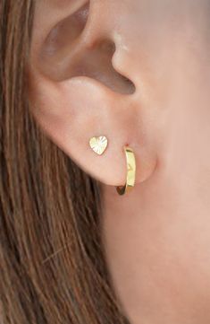 Double your accessorizing opportunities with this sterling silver set that comes with diamond-cut stud earrings and petite hoops, both plated in 18-karat gold. 1/4"W x 1/4"L 1/2" hoop diameter Pack of two pairs Sterling silver/18k-gold plate Made in Italy Dainty Yellow Gold Huggie Earrings In Sterling Silver, Dainty Small Hoop Jewelry For Anniversary, Yellow Gold Sterling Silver Cartilage Earrings As Gift, Gold Huggie Jewelry Gift For Her, Hammered Jewelry As A Gift, Hammered Jewelry For Gifts, Gold Sterling Silver Hoop Earrings With Diamond Cut, Gold Sterling Silver Diamond Cut Hoop Earrings, Dainty Yellow Gold Huggie Earrings With Diamond Cut