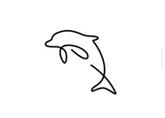 a black and white drawing of a dolphin