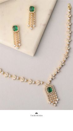 Discover the enchantment of the Mireille Delicate CZ Necklace Set at an unbeatable price. Shop now and save 40% during Tarinika's exclusive season finale sale Necklace Set Indian, Cz Necklace, Emerald Necklace, Jewelry Design Necklace, End Of Season Sale, Cz Stone, Indian Jewelry, Necklace Set, Party Outfit