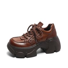 Sports style, 40mm Platform Lace up Shoes. Color: Brown/BlackMaterial: Cow LeatherLining: Genuine LeatherInsole: Genuine Leather (Unmovable）Sole: RubberHeels: 4 cm/1.57”Weight: 0.43kg Each Shoes (measured size 7.5) Fit: Medium to Wide, Runs Normal.Origin: Made in China Production Time: About 5-7 days (Any exceptional case will email you, Please pay attention to your email left) Shipping Time: Free Shipping To most locations, delivery time is approximately 5-15 days; We have paid FedEx Option, to Wedge Sneakers With Chunky Platform And Round Toe, Sports Platform Sneakers With Flat Heel, Sports Platform Sneakers, Black Chunky Sneakers With Lug Sole And Round Toe, Black Chunky Sneakers With Lug Sole, Chunky Round Toe Sneakers With Vibram Sole, High-top Chunky Sneakers With Lug Sole, Brown Platform Sneakers For Streetwear, Brown Lace-up High-top Sneakers With Vibram Sole