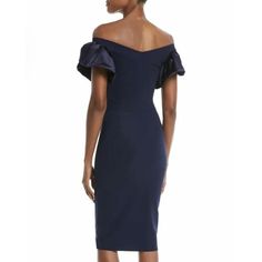 Pristine Condition. Material Does Have Stretch. Elegant Navy Midi Dress For Evening, Chic Navy Midi Dress For Evening, Navy Knee-length Evening Dress, Navy Midi Dress For Cocktail, Navy Knee-length Cocktail Dress, Chic Navy Evening Dress, Elegant Navy Dress With Ruffles, Navy Midi Dress For Spring Evening, Elegant Navy Midi Dress For Spring