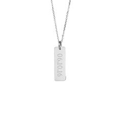 Be picture ready with this petite date bar necklace. Engraved with a special day and centered along a sleek chain  this is a pretty silver necklace. Silver Bar Necklaces, Date Bar, Date Bars, Coordinates Jewelry, Jewelry For Kids, Friend Crafts, Family Tree Necklace, Silver Bar Necklace, Monogram Jewelry