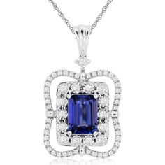 Royal 14K White Gold Tanzanite & Diamond Pendant - Elegant Gemstone Jewelry Elegant Sapphire Necklace With Emerald Cut, Elegant Gia Certified Gemstones, Exquisite Tanzanite White Gold Jewelry, Elegant Brilliant Cut Gemstone For Anniversary, Elegant Oval Tanzanite Jewelry, Elegant Oval Brilliant Cut Gemstones, Elegant Diamond Gemstones For Anniversary, Gia Certified Sapphire Jewelry For Formal Occasions, Elegant Emerald Cut Platinum Gemstone