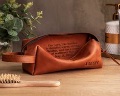 "--- Fast Delivery --- We can guarantee a shipment in a timely manner. Please let us know your delivery date prior to order. Shipping upgrade is available. You can get it faster.  Leather toiletry bag. Handcrafted, made with love and care. It makes a perfect gift for your husband to celebrate your 3rd wedding anniversary. Personalized with his initials on the front and your special wording inside. It keeps your greatings for a while.  You can personalize your bag as you would like to.  ✦ SIZE ✦  * XL  -  Extra Large bag             10\" x 4.5\" x4\" (L x H x W) approx. * L  -  Large bag            9\" x 4\" 3.5\" (L x H x W) approx. * M  -  Medium bag             8\" x 3\" x 3\"  (L x H x W) approx. ✦ LEATHER ✦ We work with high quality cowhide leather. It's a 100% genuine cowhide. We love Anniversary Leather Gifts For Him, Classic Leather Travel Accessories For Gifts, Luxury Leather Travel Accessories Gift, 3rd Year Leather Anniversary Gifts For Him, Leather Gifts For Men, Leather Wedding Gifts, 3 Year Wedding Anniversary, Luxury Leather-lined Travel Pouch, First Time Dad Gifts