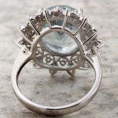 7.50 Carats NATURAL AQUAMARINE and DIAMOND 14K Solid White Gold Ring Total Natural Oval Aquamarine Weight is 6.50Ct Aquamarine Measures: 14 x 12mm Total Natural Round Diamonds Weight is: 1.00Ct (Clarity SI1 / Color G-H) Head of The Ring Measures: 21.60 x 20.60mm Item total weight is: 5.9grams Suggested Replacement Value: $4,100.00 Disclaimer: all weights, measurements and colors are approximate and may vary slightly from the listed dimensions or as seen in the image. All pictures are magnified t Exquisite Round Diamond Ring With Polished Finish, Luxury White Gold Topaz Ring With Round Cut, Exquisite Formal Sapphire Ring, Exquisite Round Sapphire Ring For Formal Occasions, Luxury Round Stone Sapphire Ring For Anniversary, Formal Blue Topaz Filigree Ring, Exquisite White Gold Topaz Ring For Formal Occasions, Oval Platinum Topaz Ring For Anniversary, Luxury Halo Ring With Round Stone For Formal Occasions